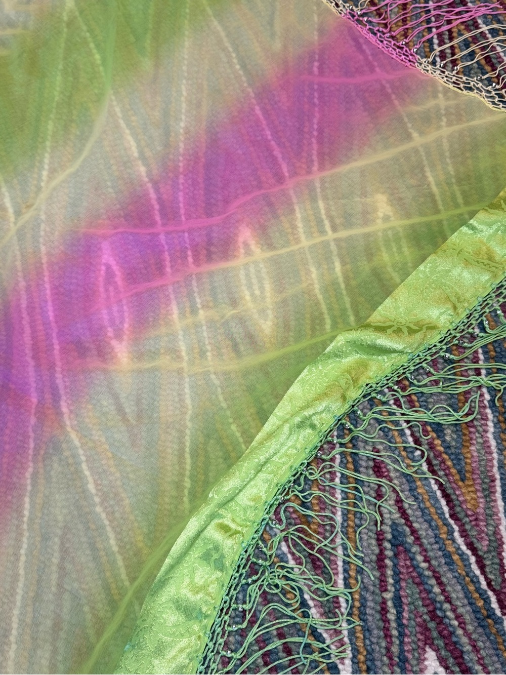 πβπ©π Sheer Tie-Dye Triangle Scarf inβ Lime Green & Pink ππβπ© - Picture 3 of 4